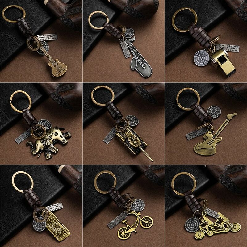 Винтажный коричневый брелок для ключей для скейтборда в стиле панк-рок, со слоном, кожа, искусственная кожа, металлический брелок для ключей в стиле ретро, брелок для автомобильных ключей