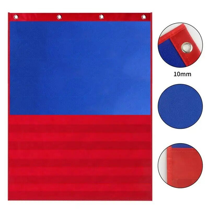 Tabla de bolsillo para Calendario de aula, gráfico de bolsillo azul con 15 tarjetas de borrado en seco y 50 pegatinas de puntos, bolsillo para aula azul y rojo