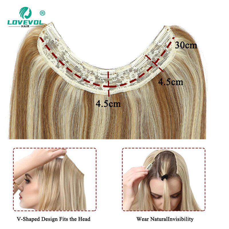 Lovevol-extensiones de cabello liso en forma de V para mujer, cabello humano brasileño de 14 "-24", una pieza con 5 Clips, cabello de cabeza completa