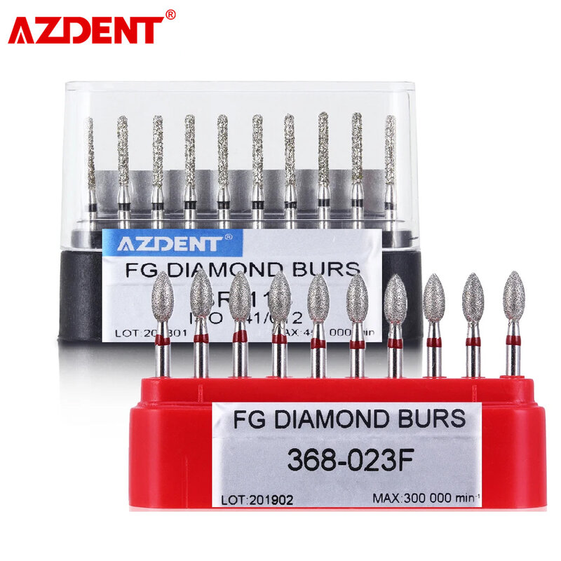 AZDENT 10 قطعة/صندوق الأسنان عالية السرعة الماس الأزيز طبيب الأسنان سوبر الخشنة الماس التدريبات مختبر الأسنان تلميع أدوات Dia.1.6mm