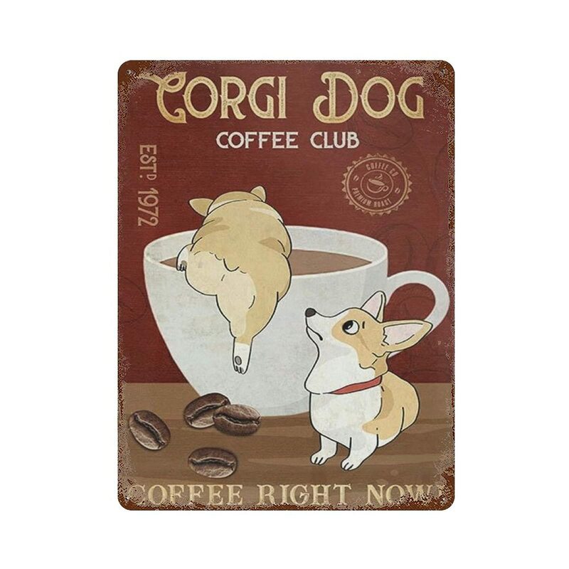 Dreacoss Metal tin Sign，Retro Style， Novelty Poster，Iron Painting，Gift for Welsh Corgi Dog Lovers Year Tin Sign Dog Corgi Dog Co