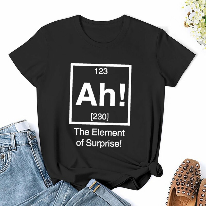 Ah!-the-element-of-surprise!-Camiseta para mujer, camisetas de manga corta de moda coreana, camisetas blancas