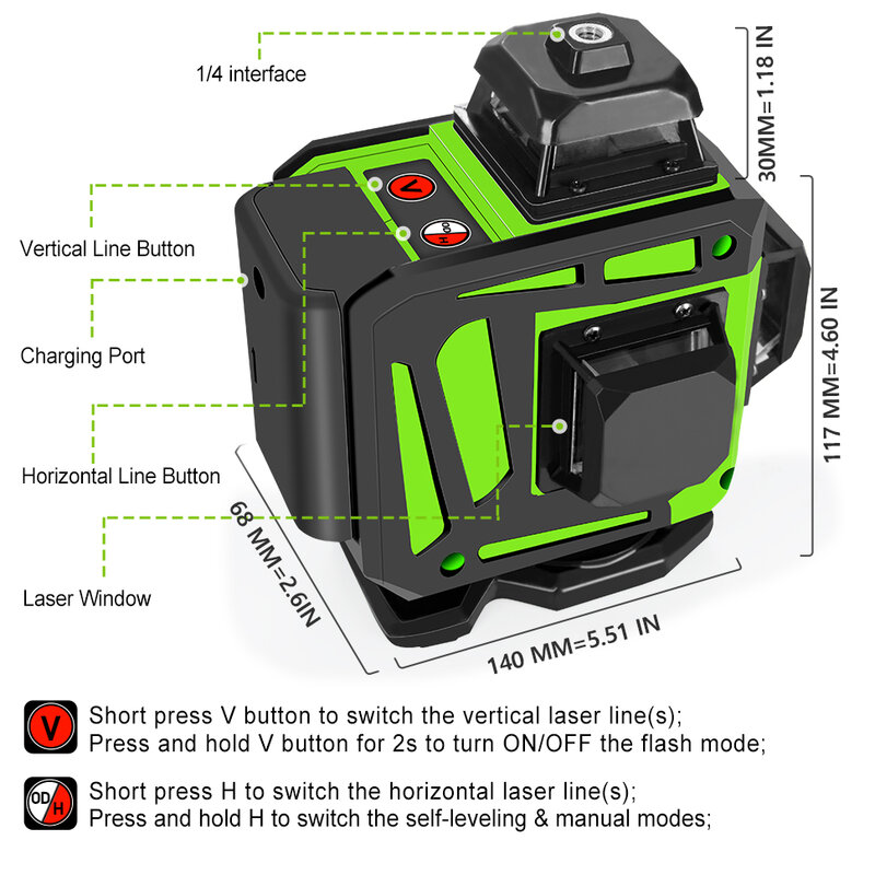 Clubiona 16/12 Lines Laser Level green line Self-leveling 360 Horizontal And Vertical Super Powerful green Beam Laser Level