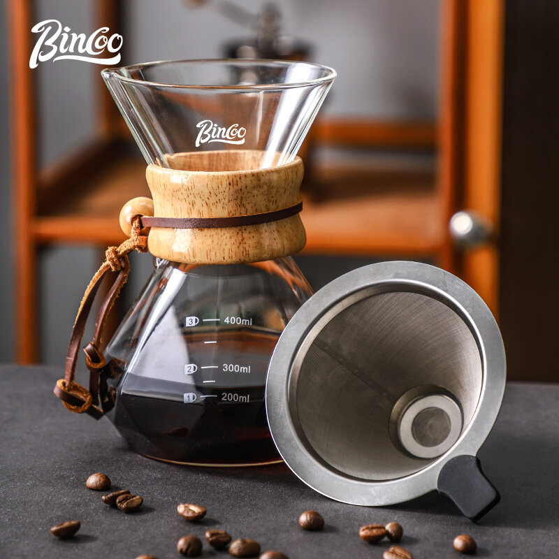 Bincoo Pour Over Coffee Maker Set with Filter Resistance Glass Carafe Manual Coffee Dripper Brewer with Handle
