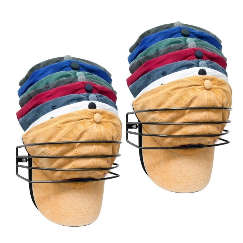 Confezione da 2 espositori per cappelli montati a parete in metallo per cappelli da baseball, porta cappelli salvaspazio per