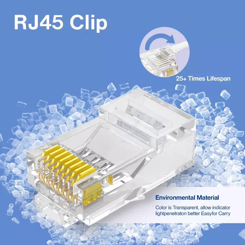 AMPCOM-Connecteur de prise modulaire CAT6 RJ45, UTP 30/50U, plaqué or 8P8C, CriAJEnd pour câble Ethernet, connecteur de câble Ethernet en vrac