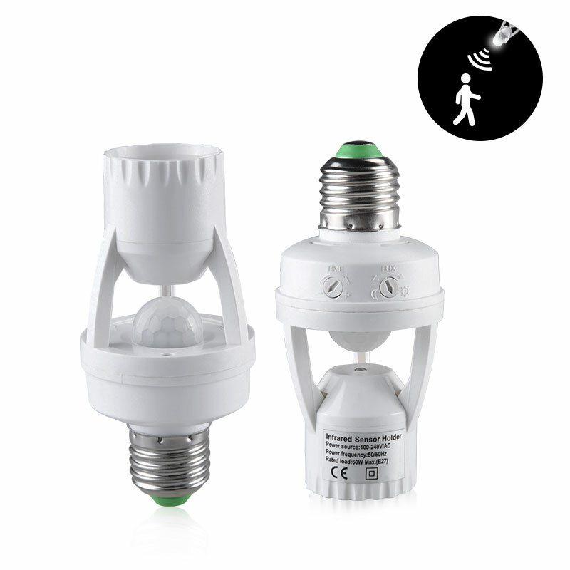 100-240V Ổ Cắm E27 Chuyển Đổi Với Cảm Biến Chuyển Động Cảm Biến Ampoule LED E27 Đèn Thông Minh Bóng Đèn Công Tắc