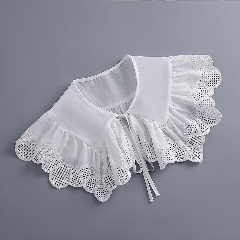 Removable Lace Doll Fake Collar Women Tie Ladies White Shawl Wrap Detachable Embroidered Lapel False Collar Clothes Accessory