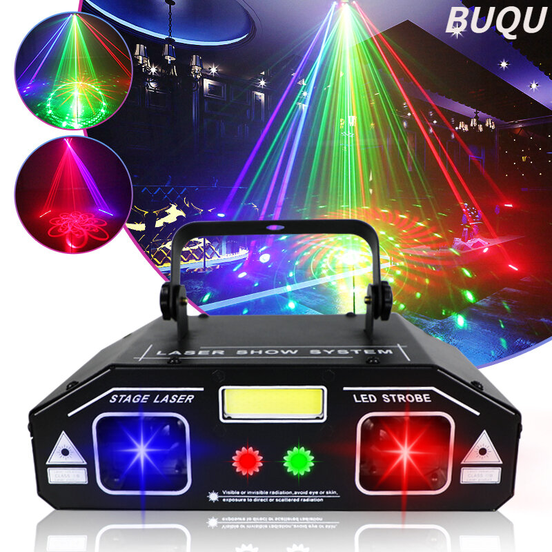 Лазерный проектор BUQU 3 в 1, проектор для дискотеки, диджея, контроллер DMX512, специальное сценисветильник, сканирование KTV Partythree