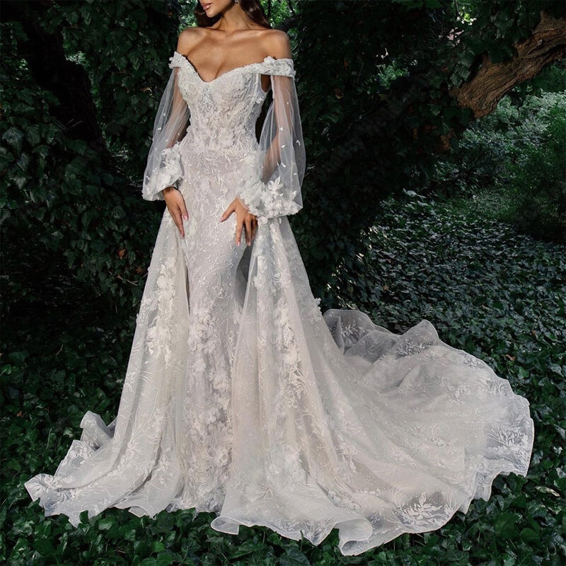 Женское фатиновое свадебное платье It's yiiya, белое кружевное платье с открытыми плечами, цветочным принтом и юбкой годе на лето 2019