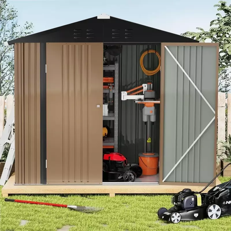 Outdoor Garden Shed with Floor, 5x3 FT Utility Tool Shed Storage House with Lockable Door, Steel Anti-Corrosion, Storage Shed