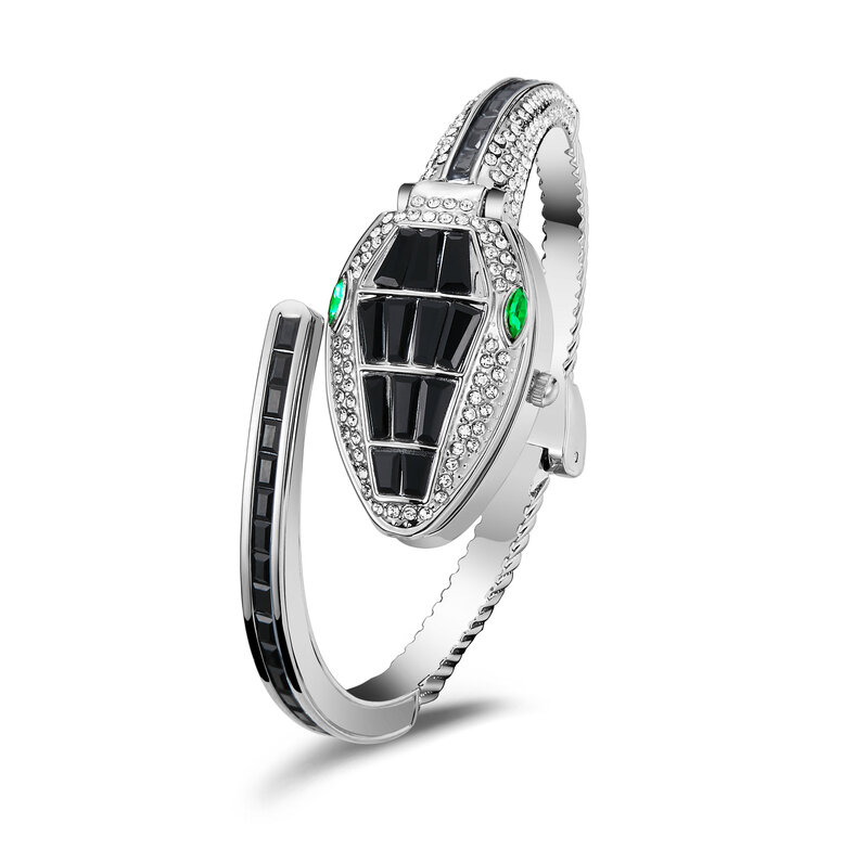Fashion Eropa Amerika jam tangan Viper gaya jam tangan ular wanita tatahan hijau Zircon ular Snakelike gelang gelang 2023