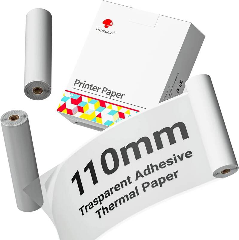 Papel térmico transparente Phomemo-Adhesive, adesivo transparente, M04S, impressora Bluetooth M04AS, 110mm x 3,5 m, 3PK