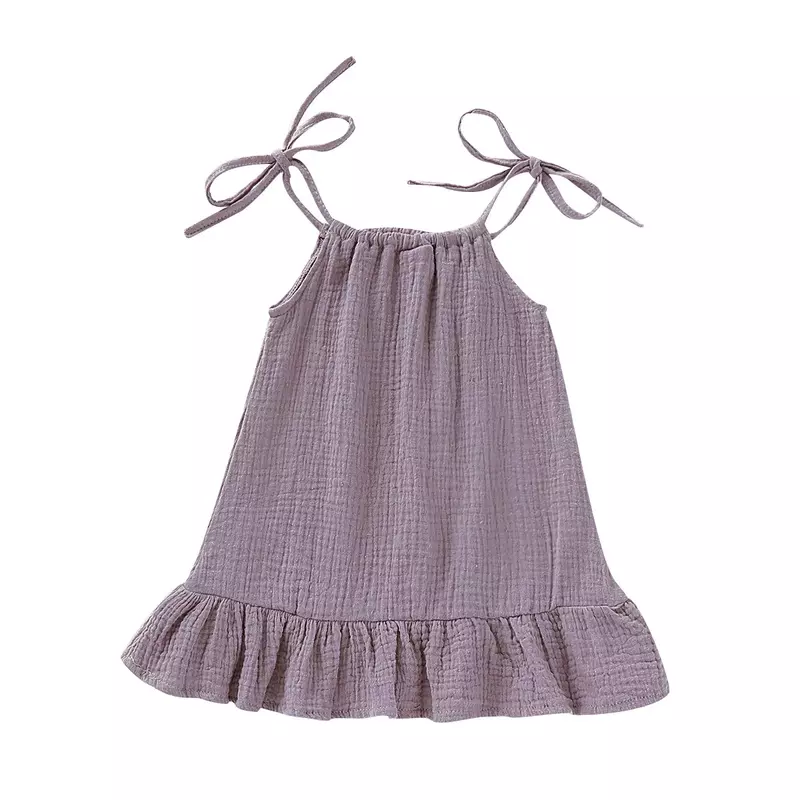 Gaun katun bayi perempuan, gaun musim panas bayi perempuan katun tanpa lengan kerut