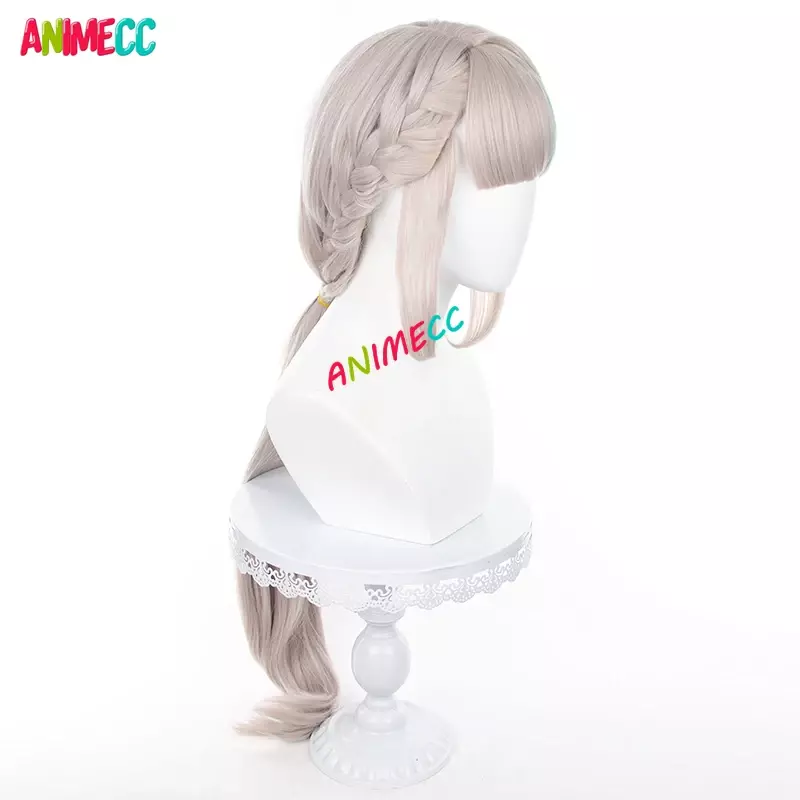 ANIMECC Lynette peruka do Cosplay Genshin Impact Fontaine peruka do Cosplay 95cm włosy odporne na ciepło syntetyczne Anime do odgrywania ról ucho czapka z peruką
