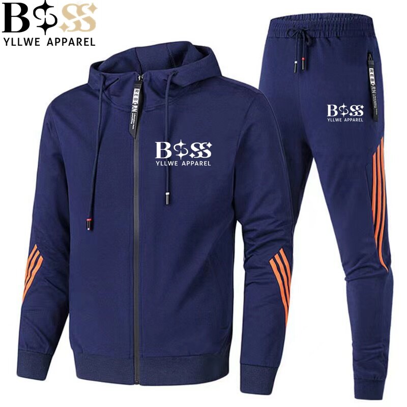 2024 wiosenny i jesienny nowy BSS modna odzież zestaw sportowy męskie bluza z kapturem na zamek + spodnie Casual Fitness do biegania zestaw odzieży sportowej