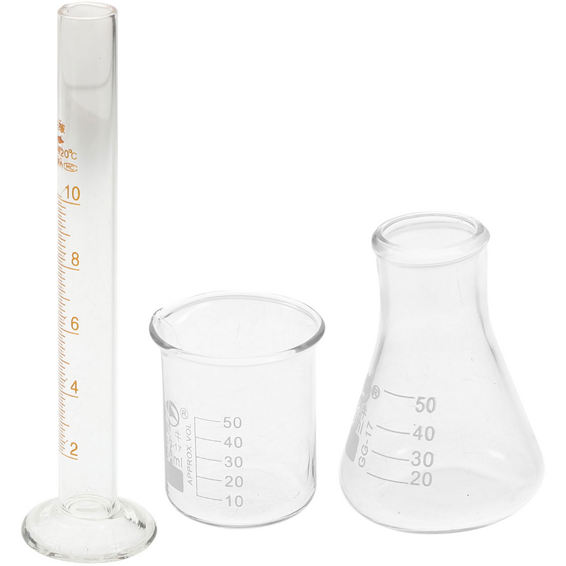 3 Pcs Experiment Kit misurino strumento scala graduata becher cilindro vetro laboratorio boccetta conica contenitori per liquidi