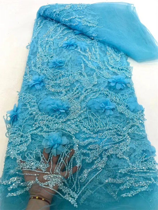 Francuska koronkowa tkanina tiulowa z koralikami, ogon z piór, afrykańskie tkaniny koronkowe z cekinami, materiał wieczorowy, luksusowa moda, 2024