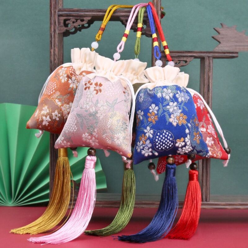 Цветочный Цветок кисточка сумка на шнурке из бисера большой емкости китайский стиль Саше Мешок Hanfu украшение мешок