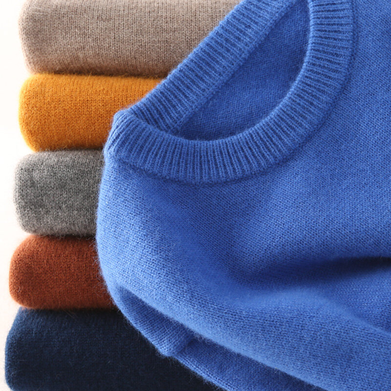 Pulôver grosso misturado de cashmere masculino, camisa de algodão, suéteres de malha para outono e inverno, 2023