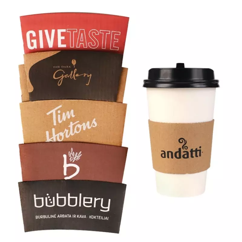 Customized productEmbossed Paper coffee cup sleeves Heat Proof Logo Paper Cup Sleeve