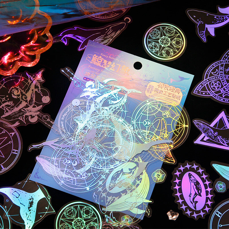 40 Pcs Holographic Glitter meduse Whale Butterfly Stickers Set adesivi adesivi decorativi impermeabili per Scrapbook Journal