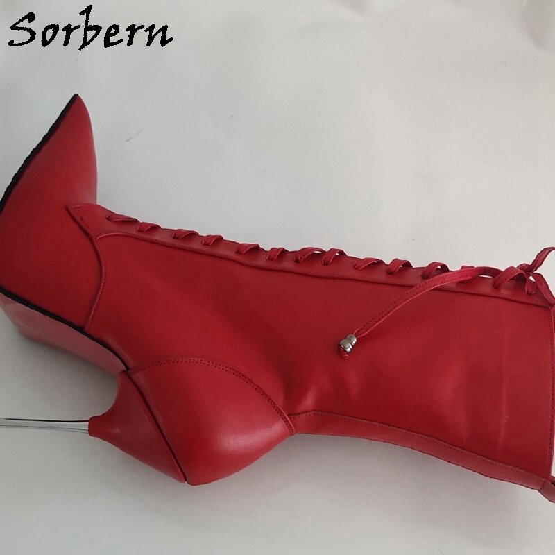 Sepatu Bot Pergelangan Kaki Kulit Sapi Merah Tua Sorbern Sepatu Bot Pendek Ujung Lancip Hak Tinggi Logam Fetish Wanita Uniseks Sepatu Anak Laki-laki
