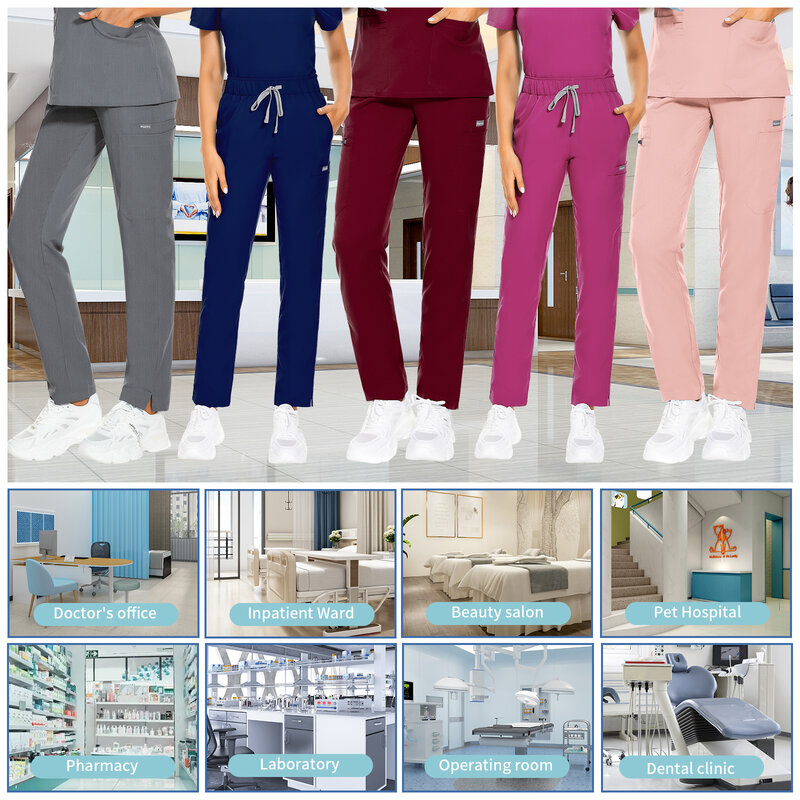 Эластичные штаны для медсестер и клиник для домашних животных, высококачественные однотонные штаны для стоматолога и кормления, женские штаны, одежда для врачей и врачей