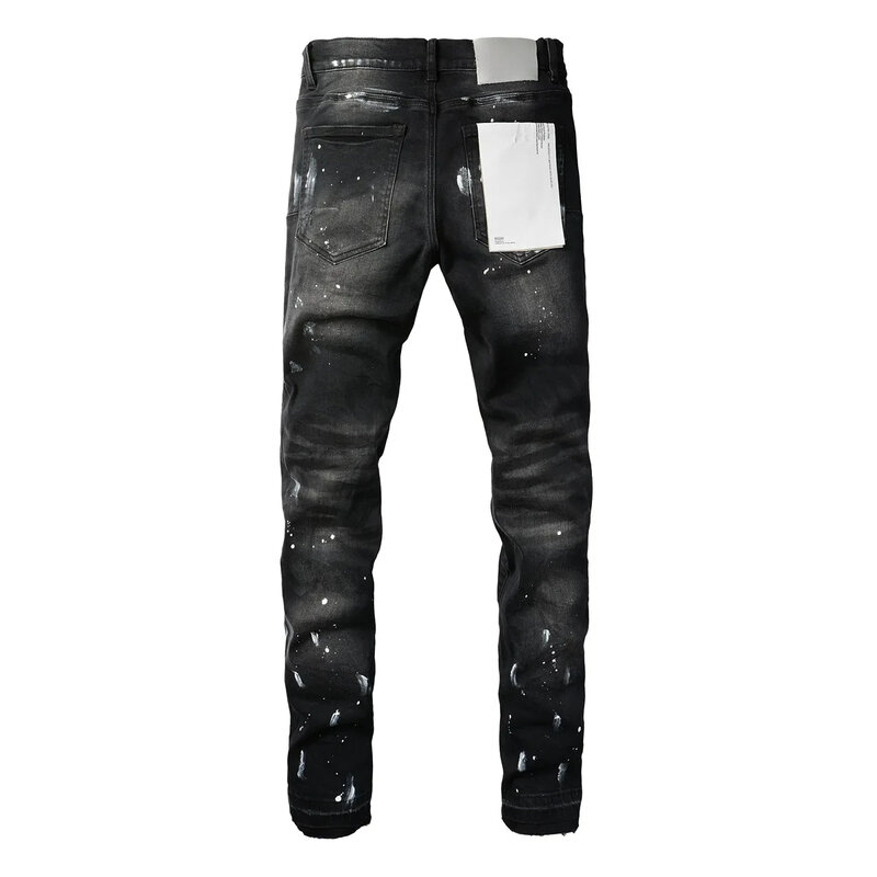 Jeans di marca viola moda high street di alta qualità, vernice nera, vecchia riparazione, pantaloni attillati convessi bassi taglia 28-40