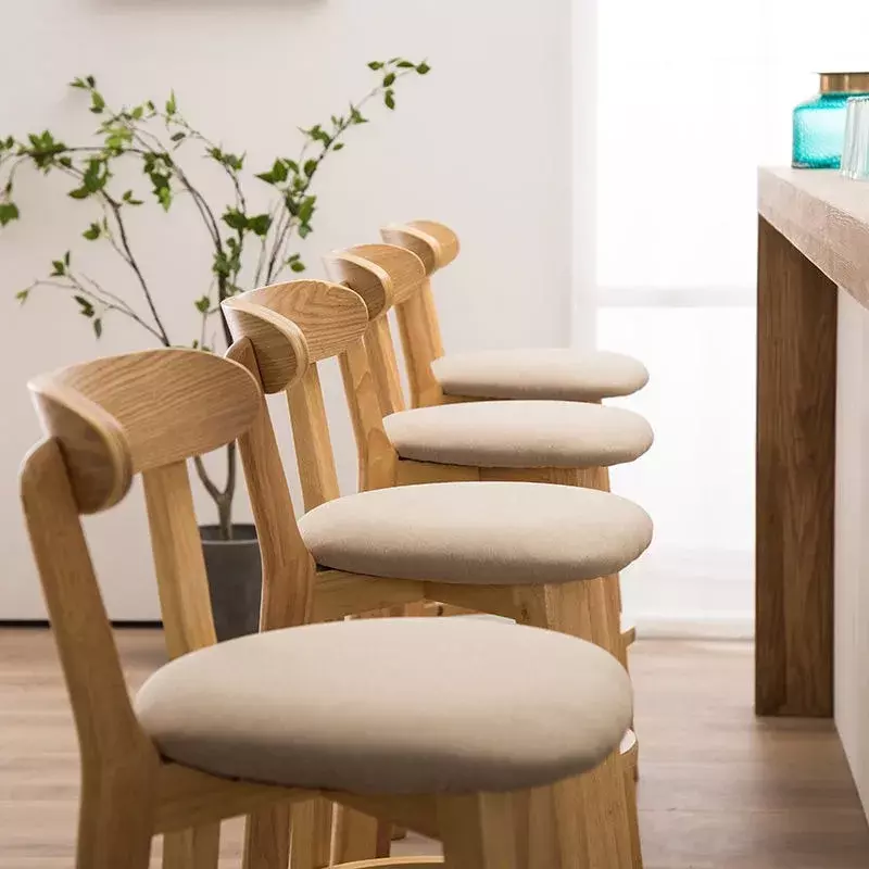 Solid Wood Bar Chair-Simple Northern European Style Retro Coffee Shop Milk Tea Shop Bar Chair Front Desk Stool