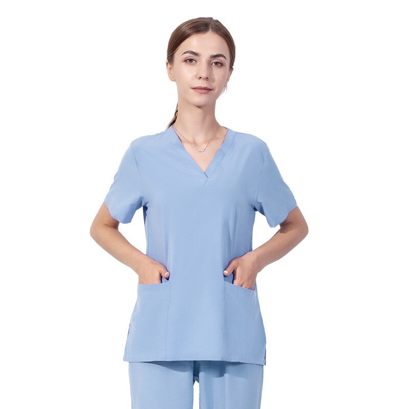 여성 간호사 스크럽 유니폼, 신축성 있는 의사 반팔 유니폼, 의료 및 실험실 의류, 간호사 액세서리