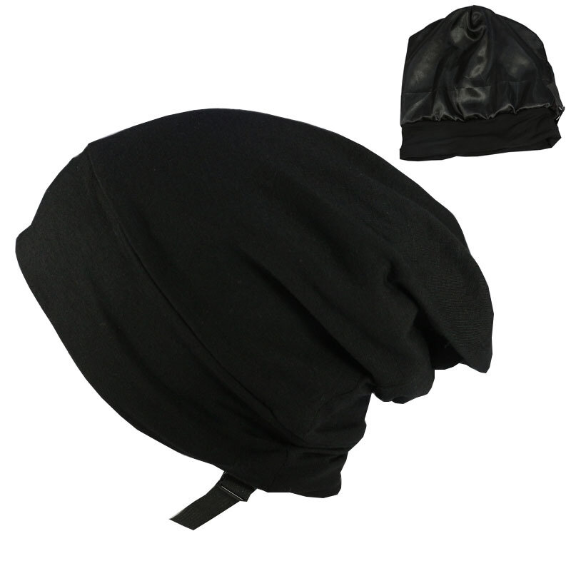 Topi Beanie tidur bergaris mode Bonnet Satin melar lembut penutup kepala bambu topi perawat rambut alami keriting untuk wanita dan pria