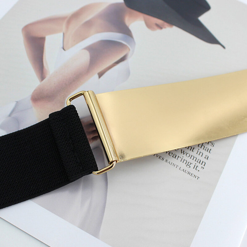 Cinturones de diseñador de moda para mujer, Color dorado y plateado, cinturón ancho elástico con clase, accesorio de ropa para mujer, pretina de lujo