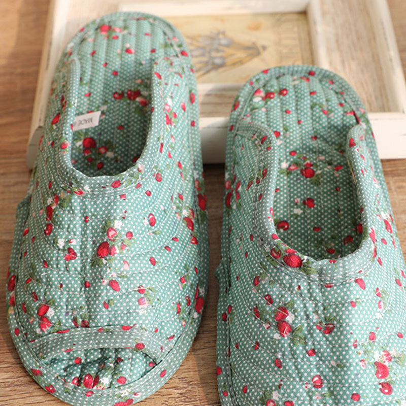 Zapatillas de algodón de suela suave para el hogar, pantuflas de Interior, tela Pastoral, florales, cálidas, cómodas