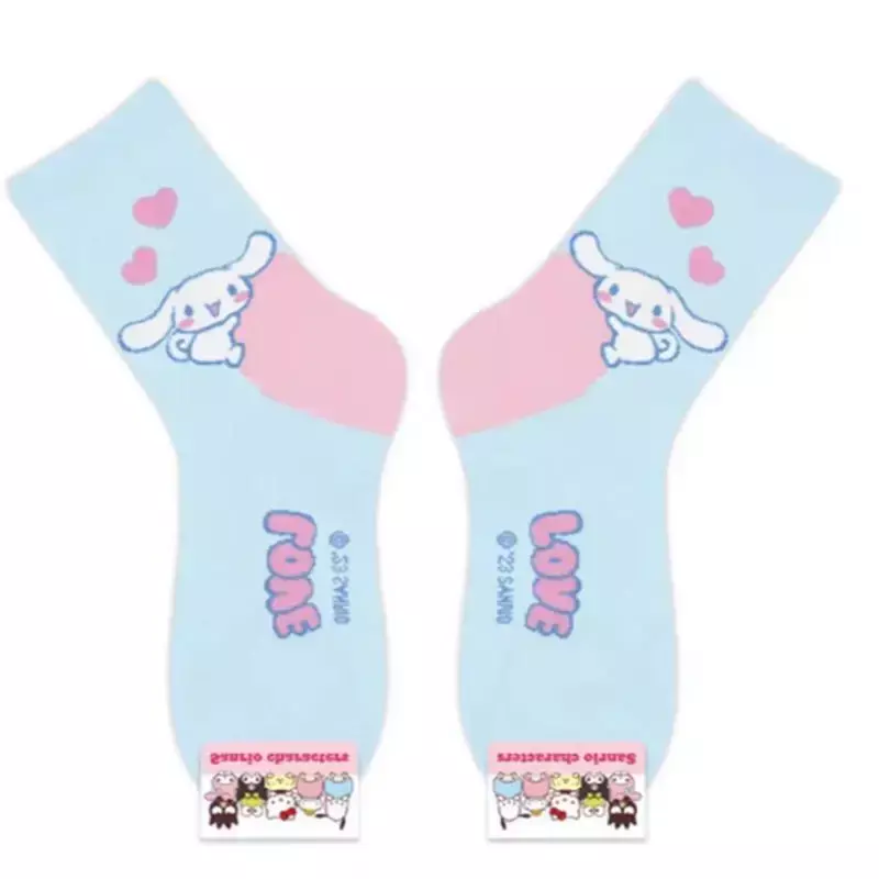 Sanrio-Calcetines cálidos de algodón puro para niña, medias Kawaii, Anime, Hello Kitty, Kuromi Melody, Cinnamoroll, Casual, regalo para niña