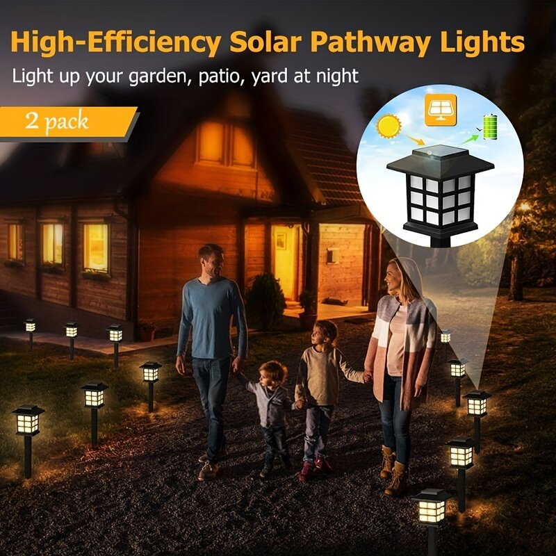 2pcs Outdoor Solar Garden Lights Waterproof House LED Pathway Light Sensor Solar Landscape Lights For Yard Patio Walkway Garden