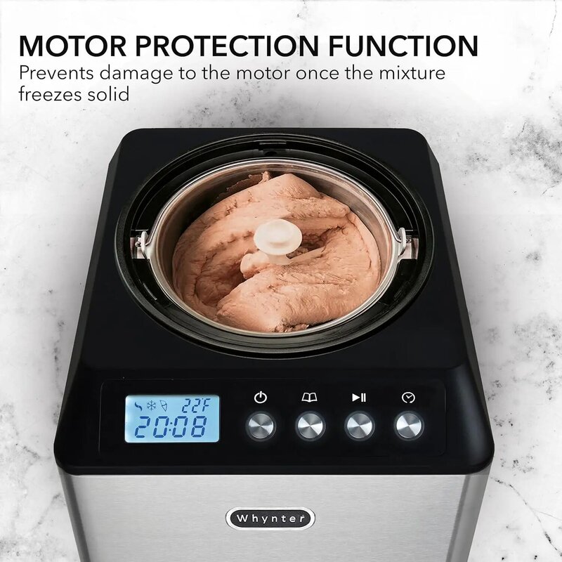 Máquina para hacer helados automática y vertical, incorporado con compresor, sin precongelación, pantalla Digital LCD, capacidad de 2,1 cuartos, ICM-201SB