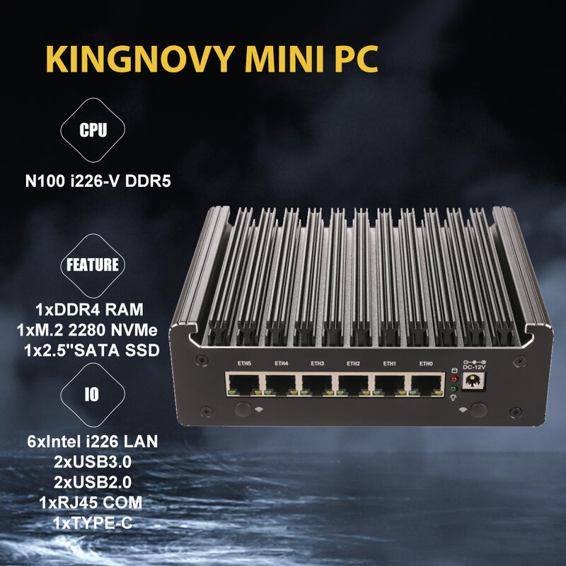 Firewall Mini PC 12th Gen Intel N100 2.5G Soft Router 6x i226-V LAN 1 * RJ45 COM industriale Fanless Barebone PC raffreddamento efficiente