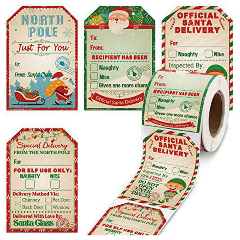 메리 크리스마스 선물 태그 산타 클로스 라벨 스티커, 휴일 장식, 산타 카드 선물 장식, 50-200 개