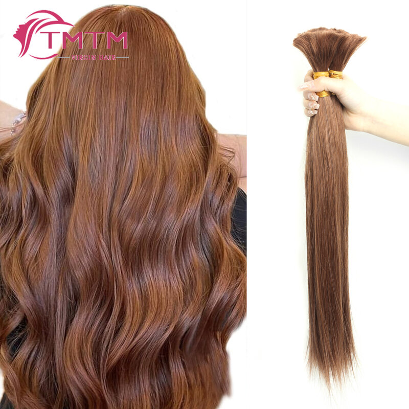 Pre-Colored Bulk Human Hair Extensions Auburn Brown 30# Straight Brazilian Human Hair No Weft 16-28 Inch Bulk Hair For Braiding