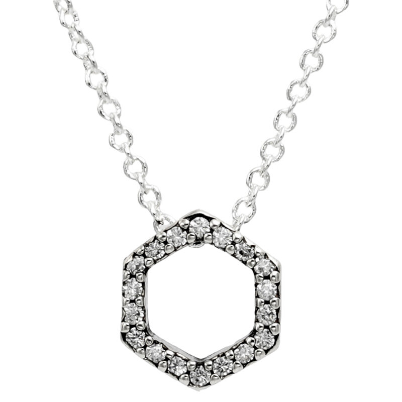 Original 925 Sterling Silber funkelnde Waben Sechseck Doppel Halo Collier Schmetterling Halskette für beliebte Perlen Charm Schmuck