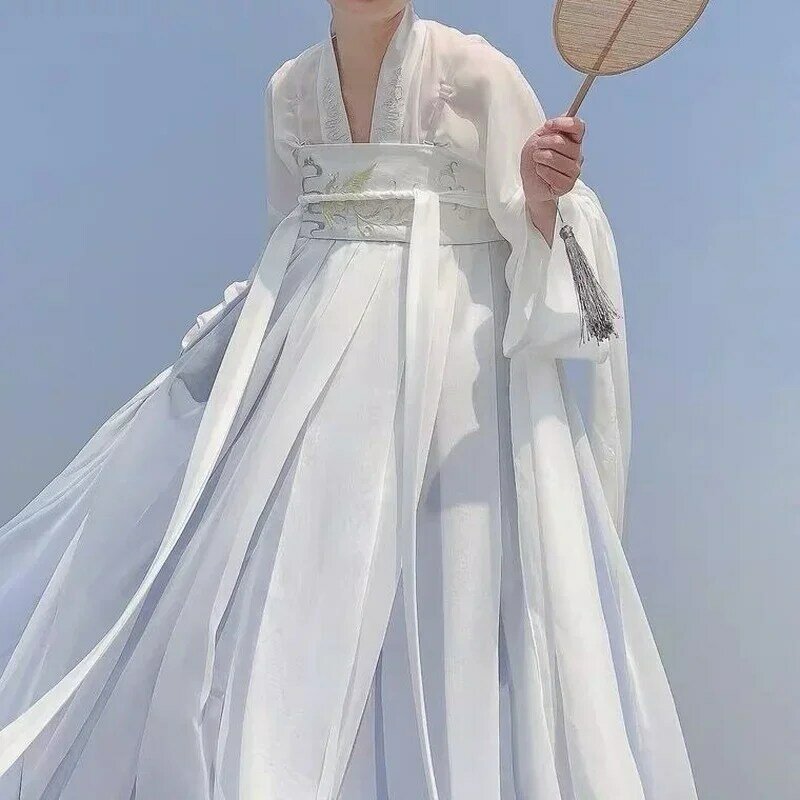 여성용 빈티지 자수 한푸 코스프레 의상, 시폰 튜브톱, 공주 원피스, 중국 전통 당나라 무용 의상