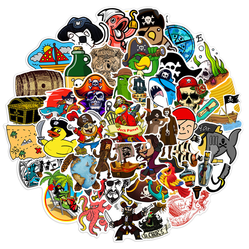 Cartoon Pirate Series Graffiti Adesivos, Adequado para Laptop, Capacetes, Decoração Desktop, Brinquedos DIY, Atacado, 50pcs