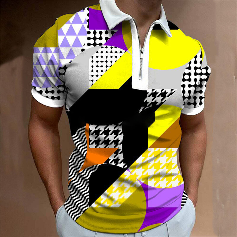 Letnia koszulka POLO z zamkiem błyskawicznym męska koszulka Polo z krótkim rękawem i cyfrowym nadrukiem