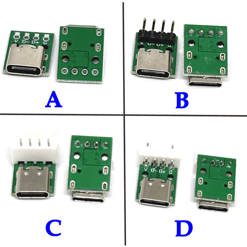 TYPE-C 암 테스트 보드, USB 3.1 PCB 보드, 16P ~ 2.54mm DIP 4 핀 커넥터 소켓, 고전류 전원 어댑터 모듈, 1 개, 5 개, 10 개