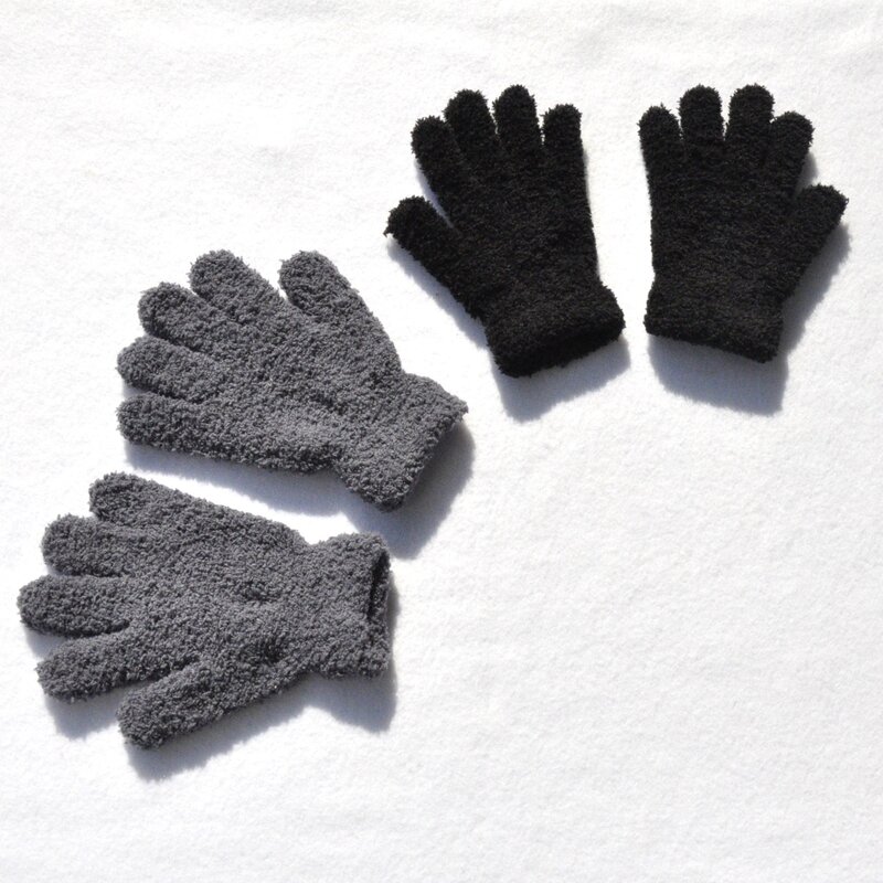 Children Gloves Winter Kid Coral Fleece Thicken Baby Plush Furry Full Finger Mittens Soft Writing Gloves Keep Warm 5-11Years Old