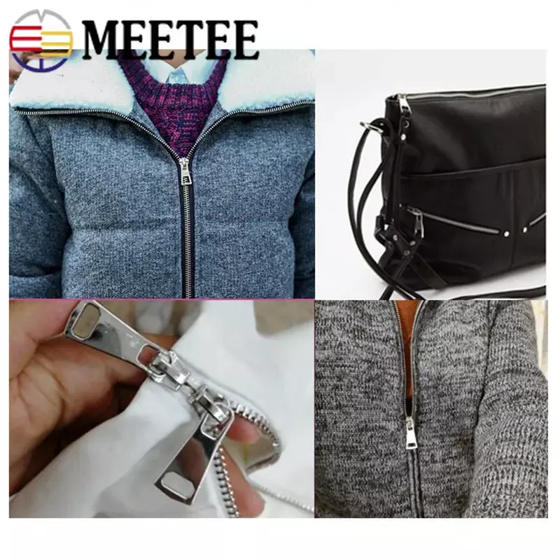 Meetee-Zíper de metal com extremidade aberta, deslizadores simples e duplos, zíperes longos, jaqueta e casaco, acessórios de costura DIY, 5 #, 60-150cm