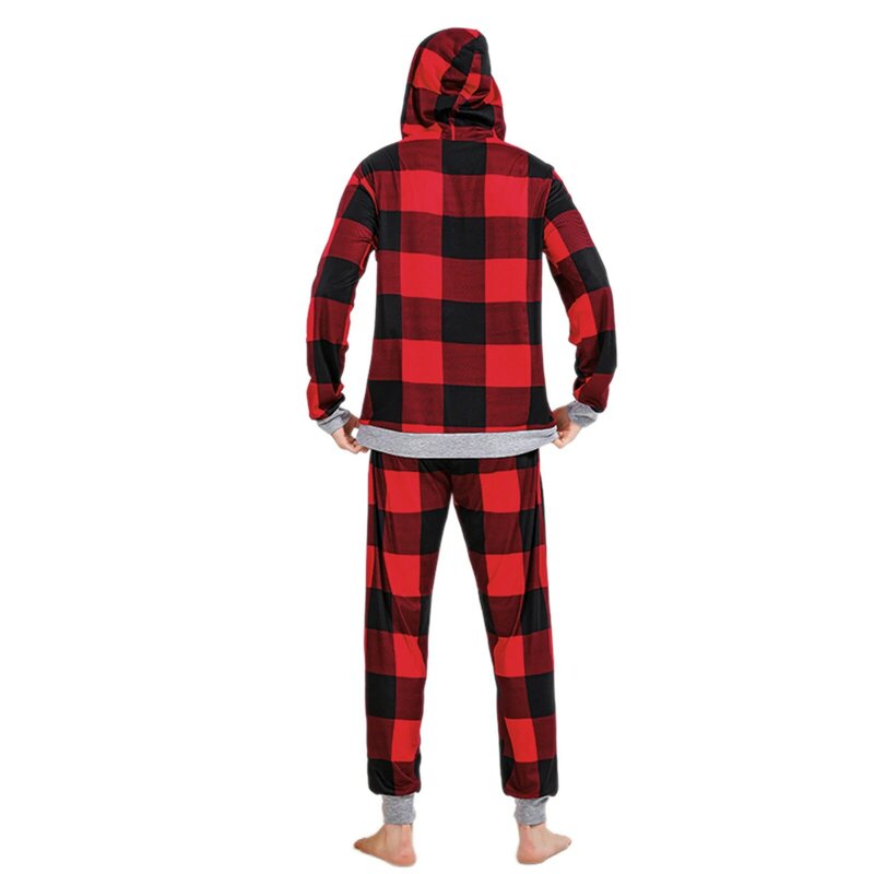 Christmas Family Matching Tracksuits Adult Kids Bear Print Plaid Pullover Hoodie Sweatshirt and Casual Sweatpants