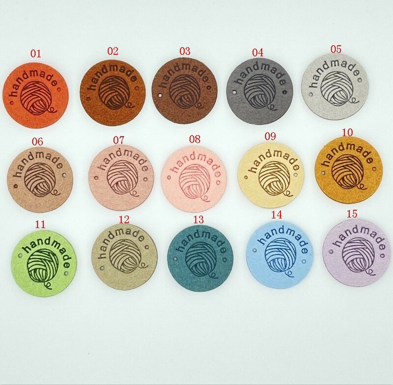 100 pçs etiquetas de etiquetas redondas bola de fio artesanal camurça do falso em relevo vestuário etiquetas de costura chapéu suprimentos vestuário tricô tag 25mm