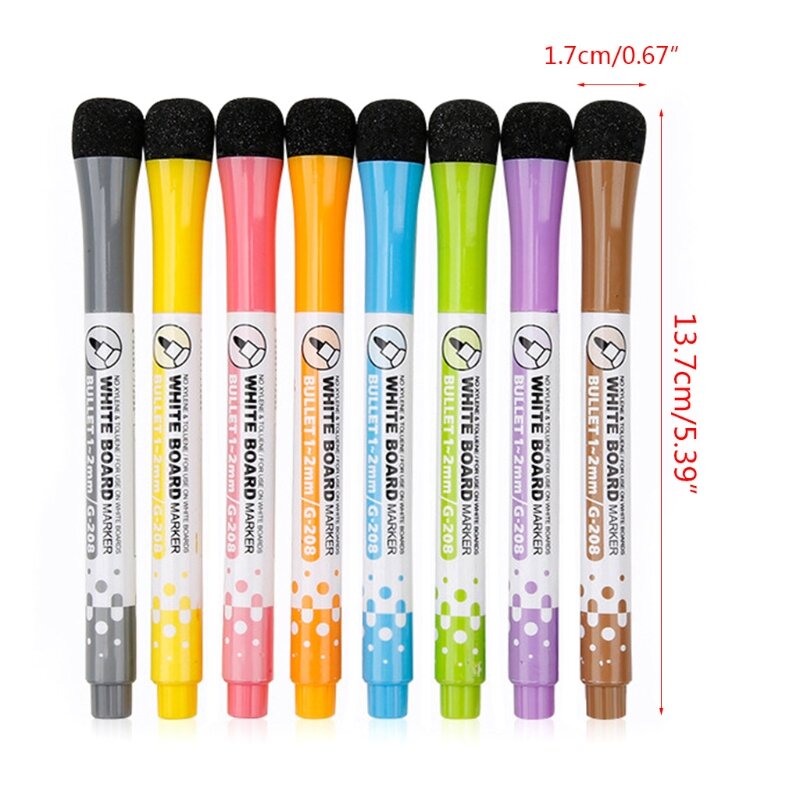 Magnetic Whiteboard Marker with Eraser 8 Colors Erasable Liquid Chalk Pen Refillable Quick Dry for Whiteboard Blackboard